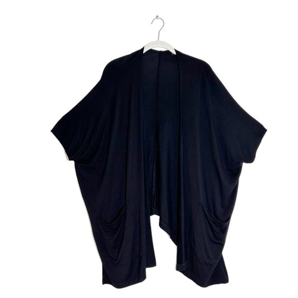 Susan Graver Weekend Jersey Knit Relaxed Cardigan in Black - Sz XS - Picture 2 of 4